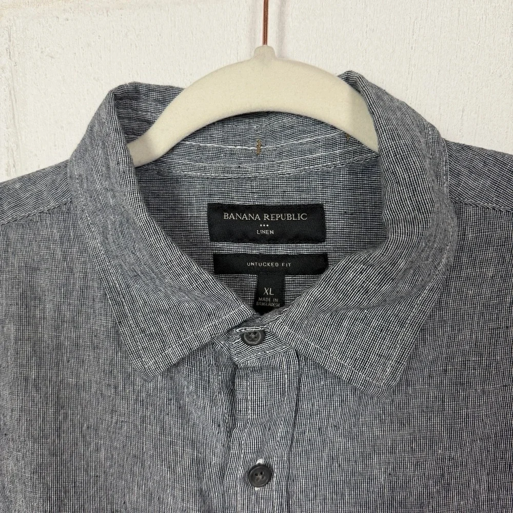 Banana Republic‎ Untucked Fit Linen Blend Button Up Shirt Old Money Coastal XL